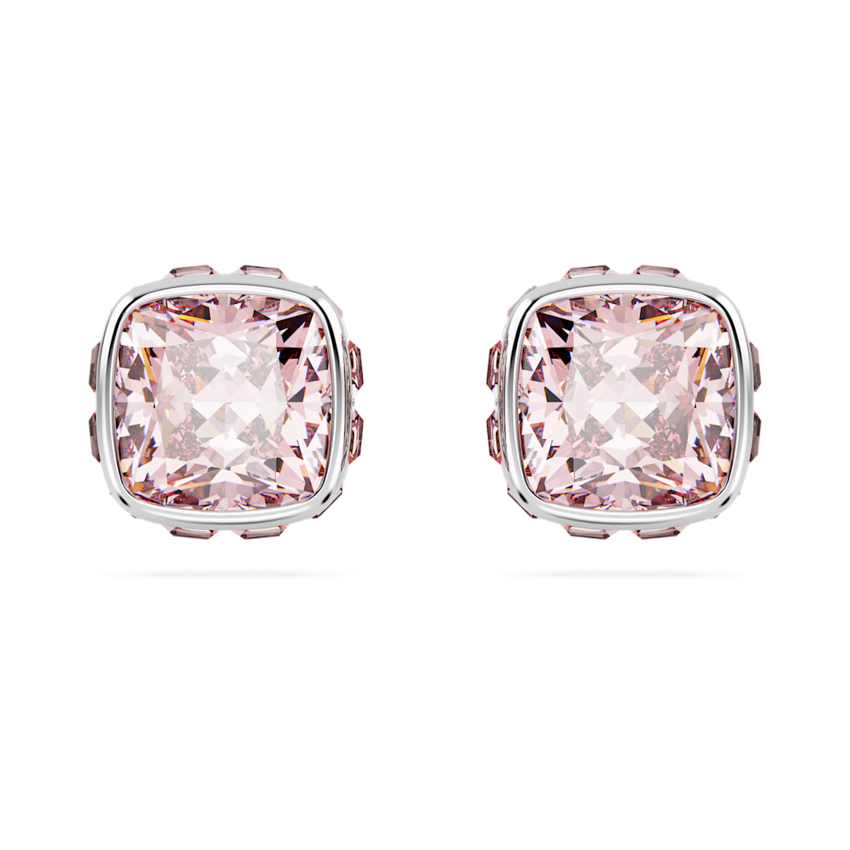 Clous d'oreilles Birthstone, Taille Carré, Juin, Roses, Métal rhodié