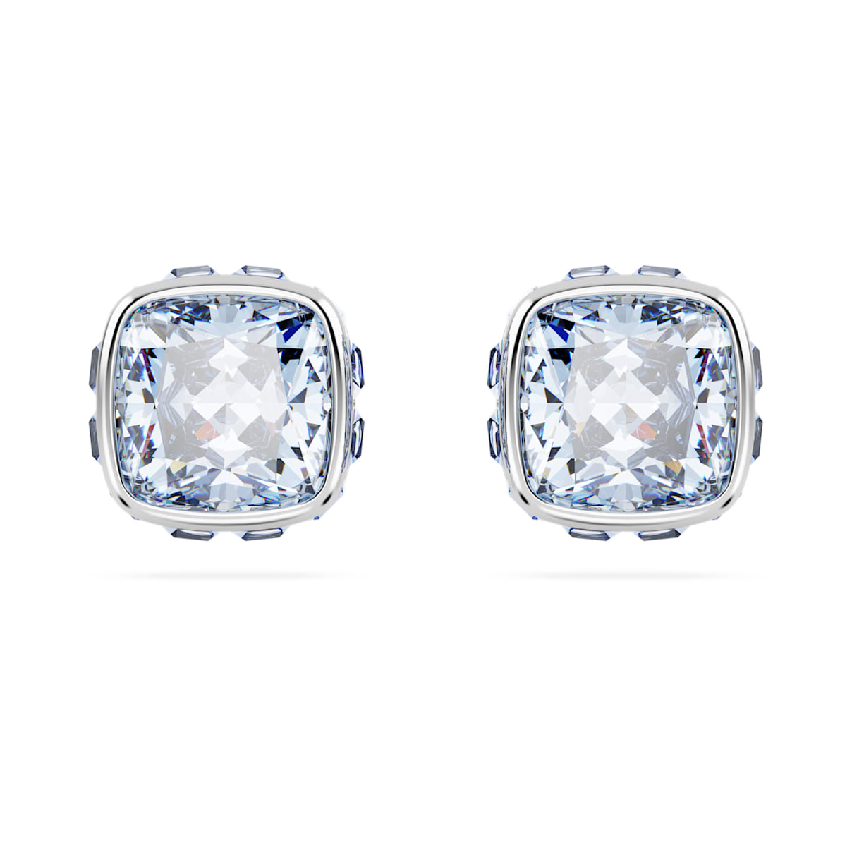 

Birthstone stud earrings, Square cut, March, Blue, Rhodium plated