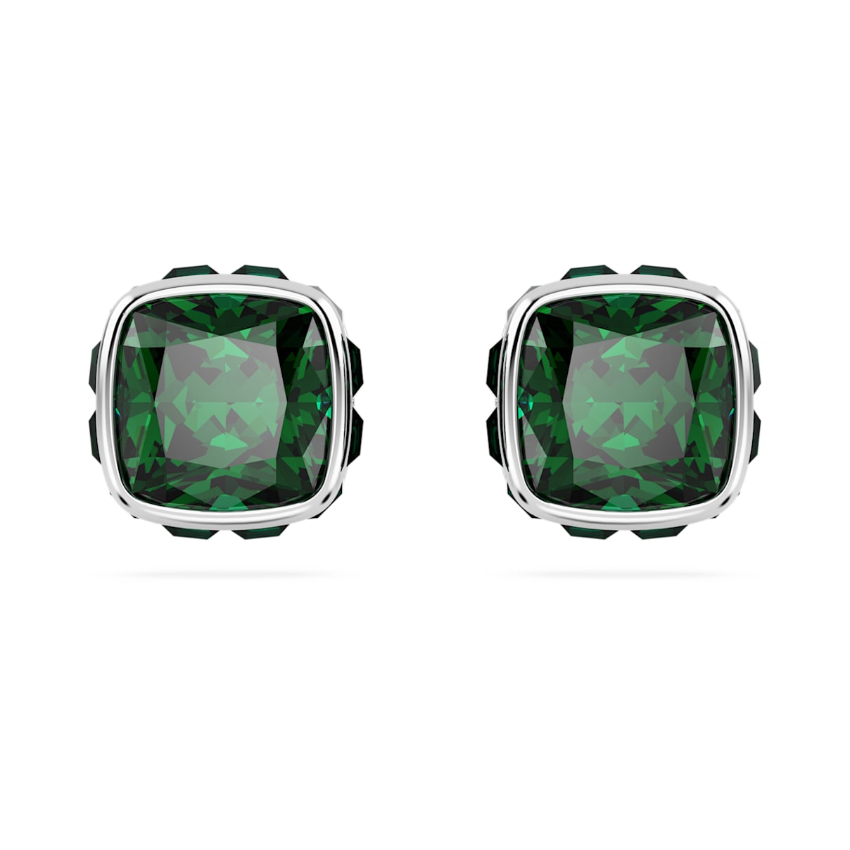 

Birthstone stud earrings, Square cut, May, Green, Rhodium plated