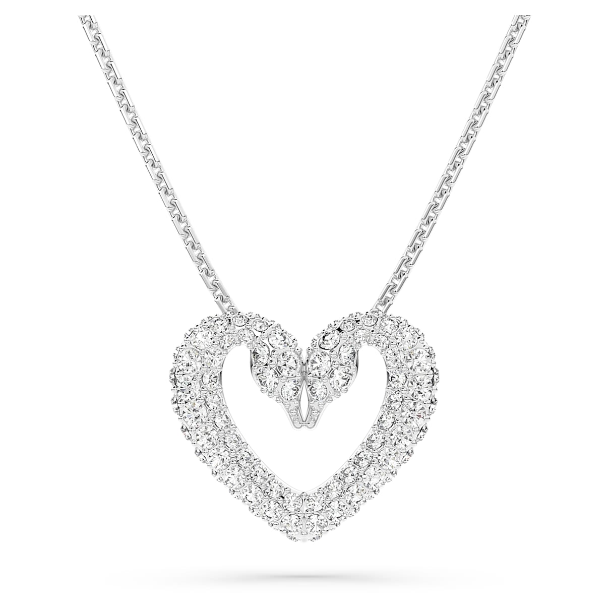 

Swarovski Una pendant, Heart, Medium, White, Rhodium plated