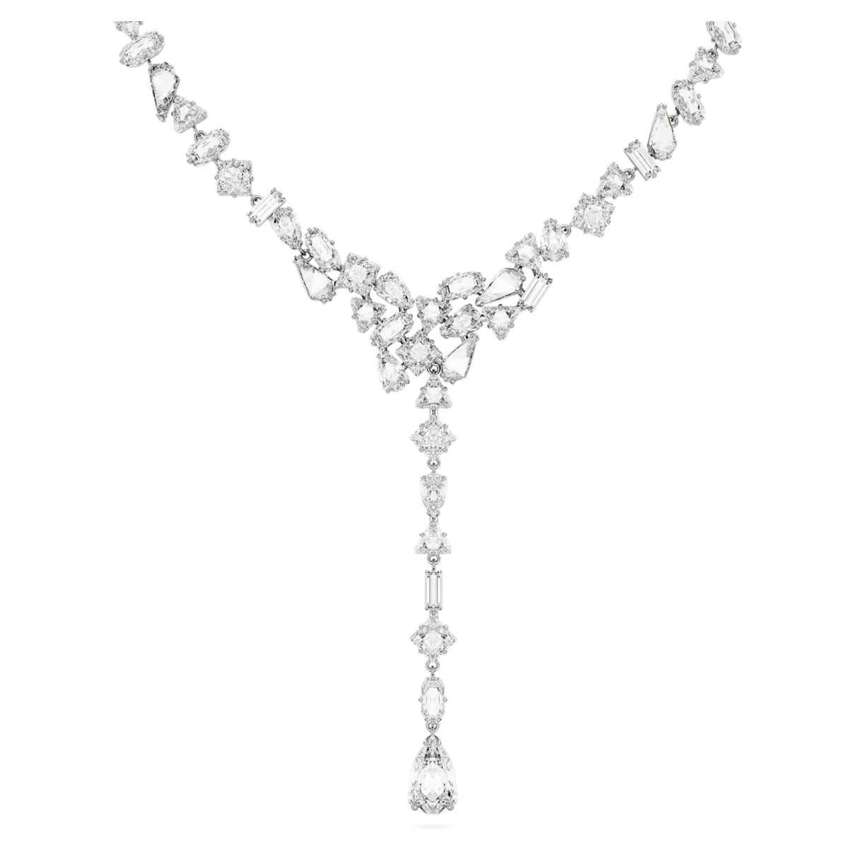 

Mesmera Y necklace, Mixed cuts, White, Rhodium plated