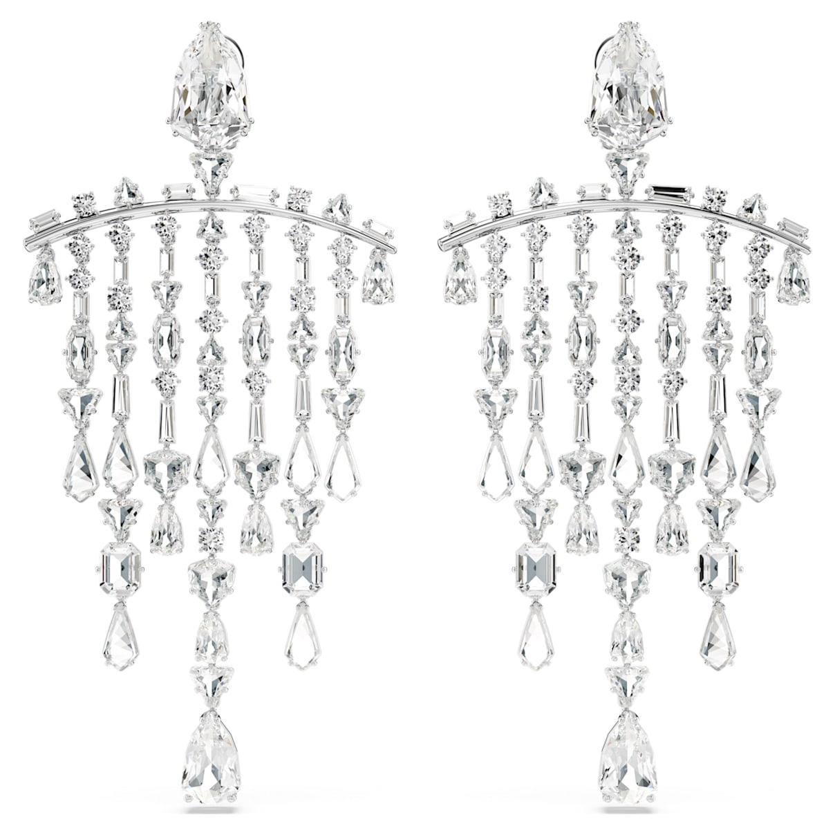 

Mesmera clip earrings, Mixed cuts, Chandelier, White, Rhodium plated