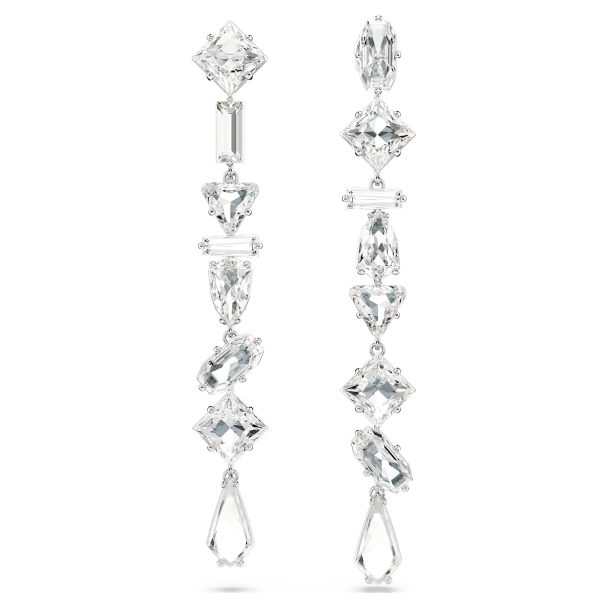

Pendants d'oreilles Mesmera, Design asymétrique, Tailles variées, Longues, Blanches, Métal rhodié