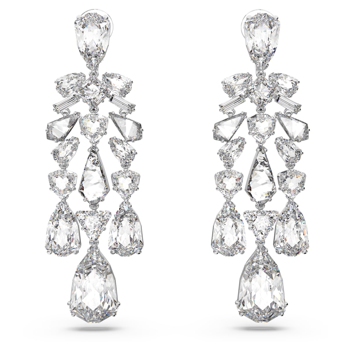 

Mesmera clip earrings, Mixed cuts, Chandelier, White, Rhodium plated