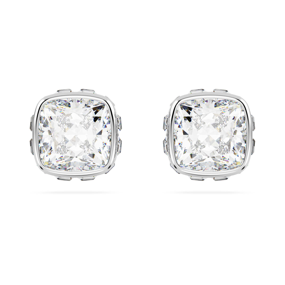 

Birthstone stud earrings, Square cut, April, White, Rhodium plated