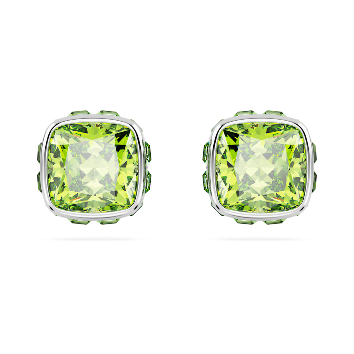 

Birthstone 스터드 이어링, 스퀘어 컷, 8월, 그린, 로듐 플래팅