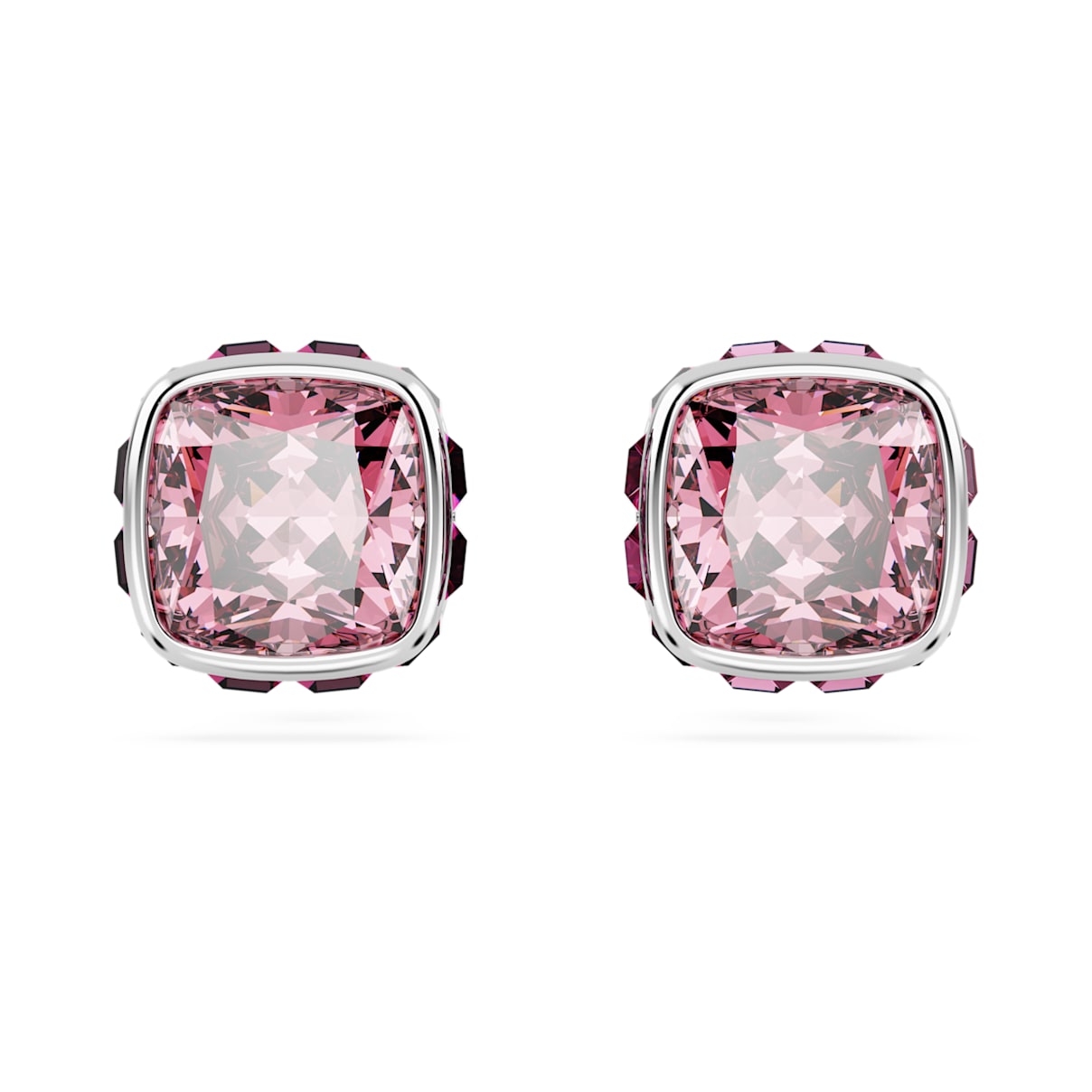 

Birthstone stud earrings, Square cut, October, Pink, Rhodium plated