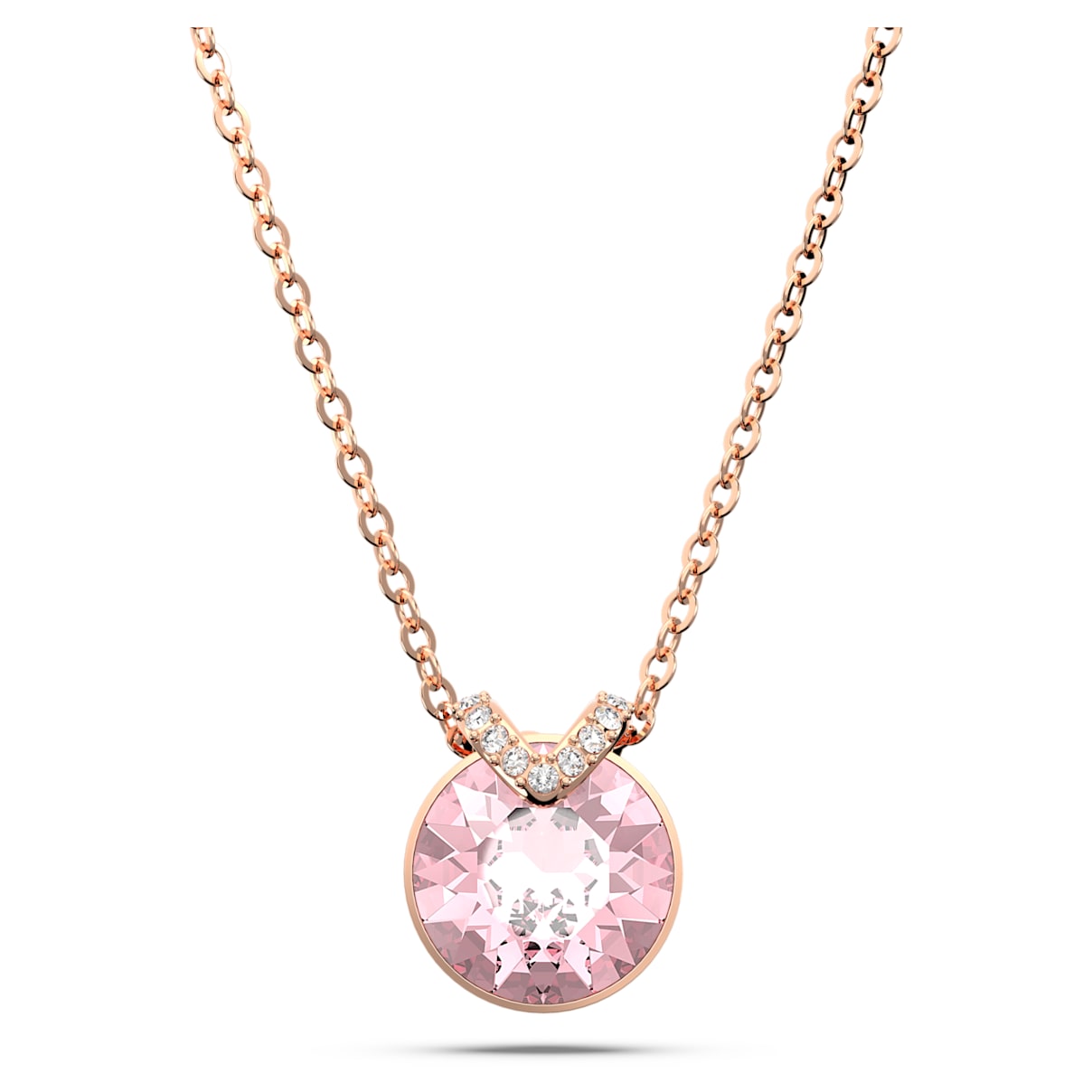 

Bella V pendant, Round cut, Pink, Rose gold-tone plated