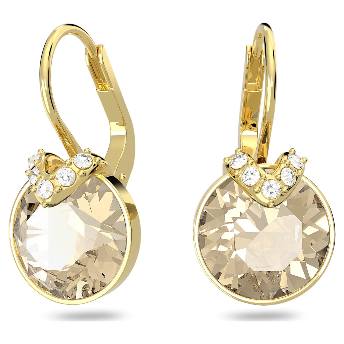 Swarovski Bella V drop earrings, Round cut, Gold tone, Gold-tone plated