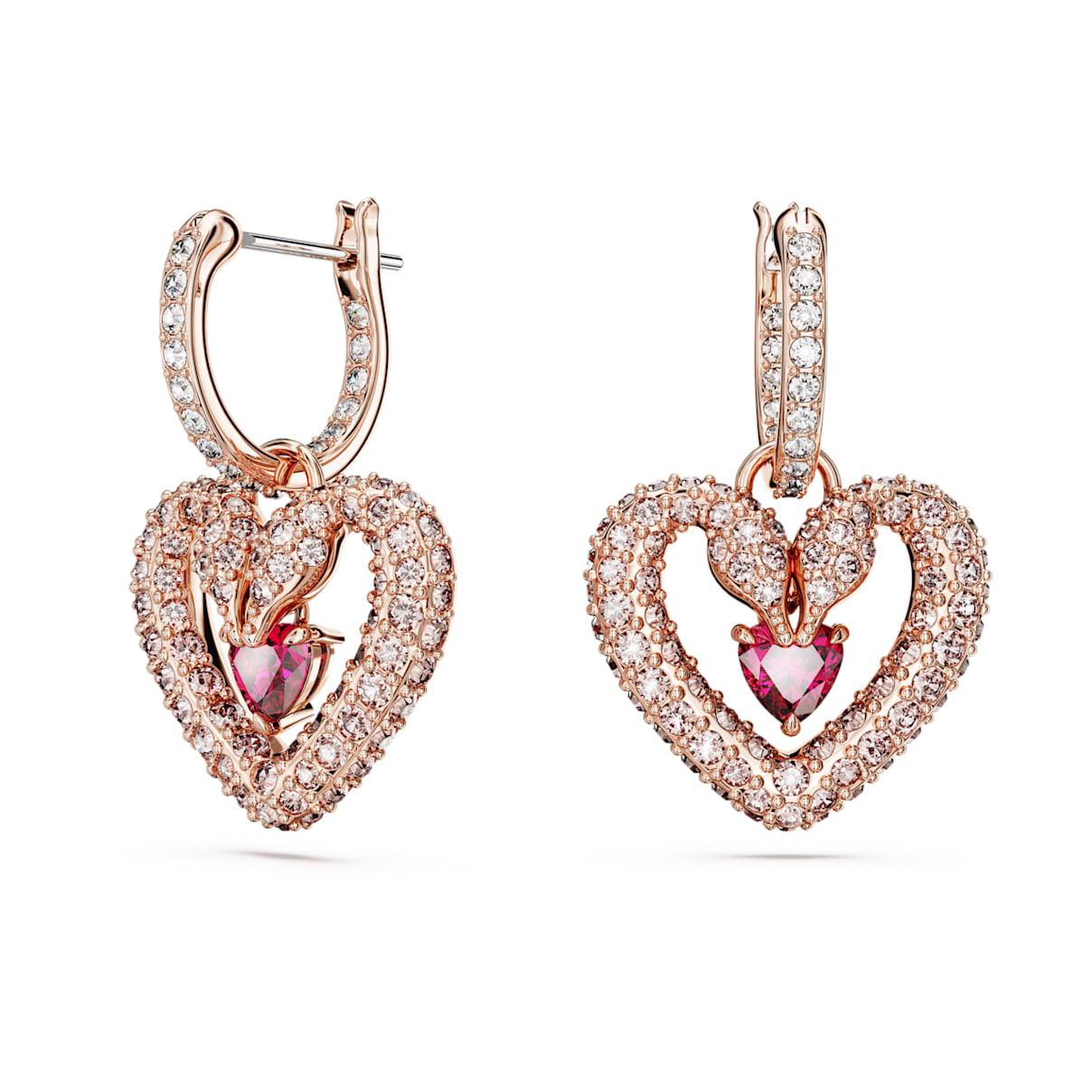 

Una drop earrings, Heart, Pink, Rose gold-tone plated