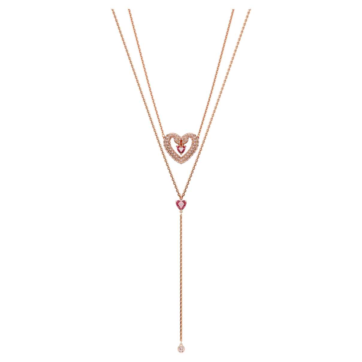 

Una Y layered necklace, Heart, Pink, Rose gold-tone plated