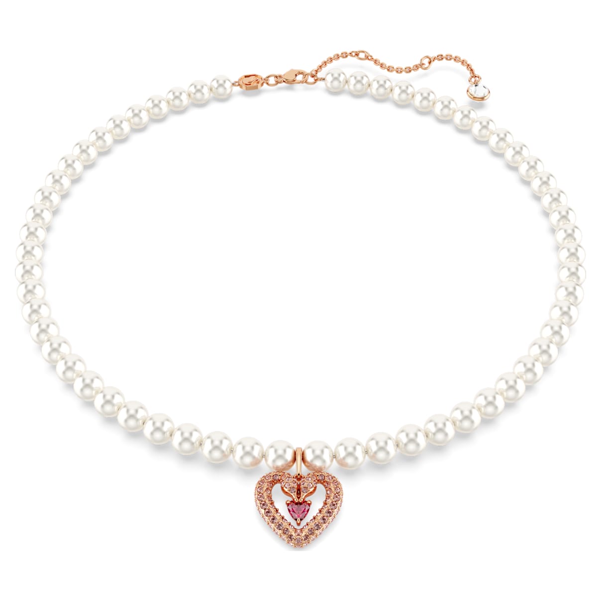 

Una necklace, Crystal pearl, Heart, Pink, Rose gold-tone plated