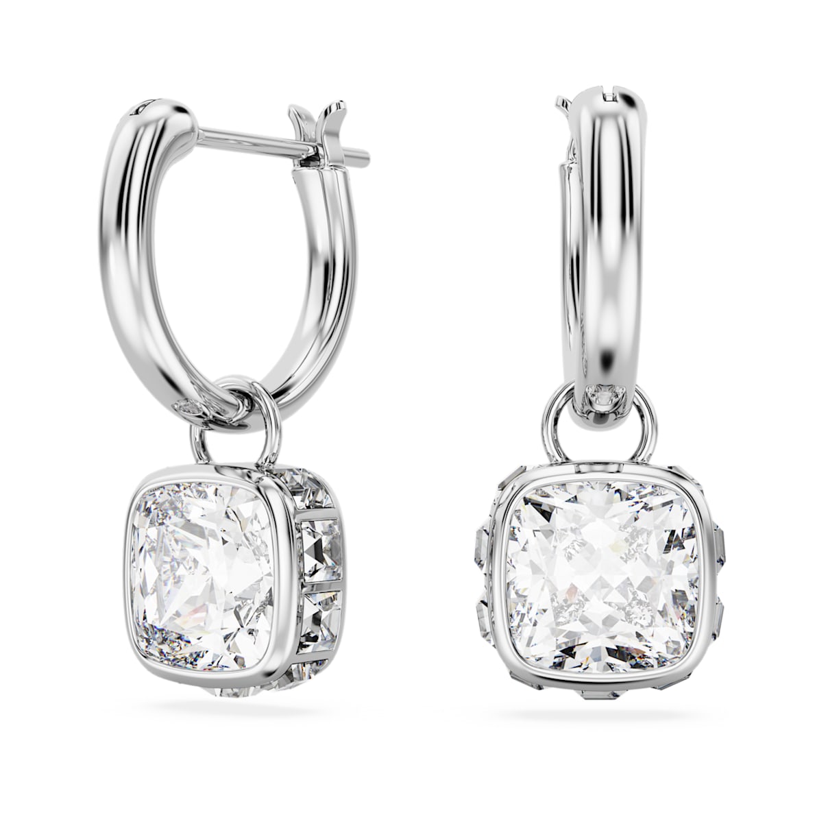 

Chroma drop earrings, Square cut, White, Rhodium plated