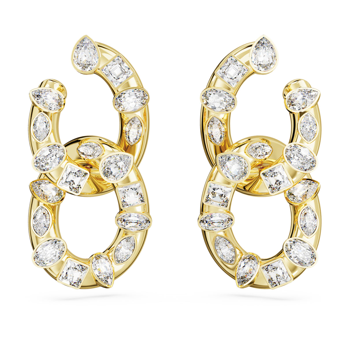 

Dextera hoop earrings, Mixed cuts, Interlocking loop, White, Gold-tone plated