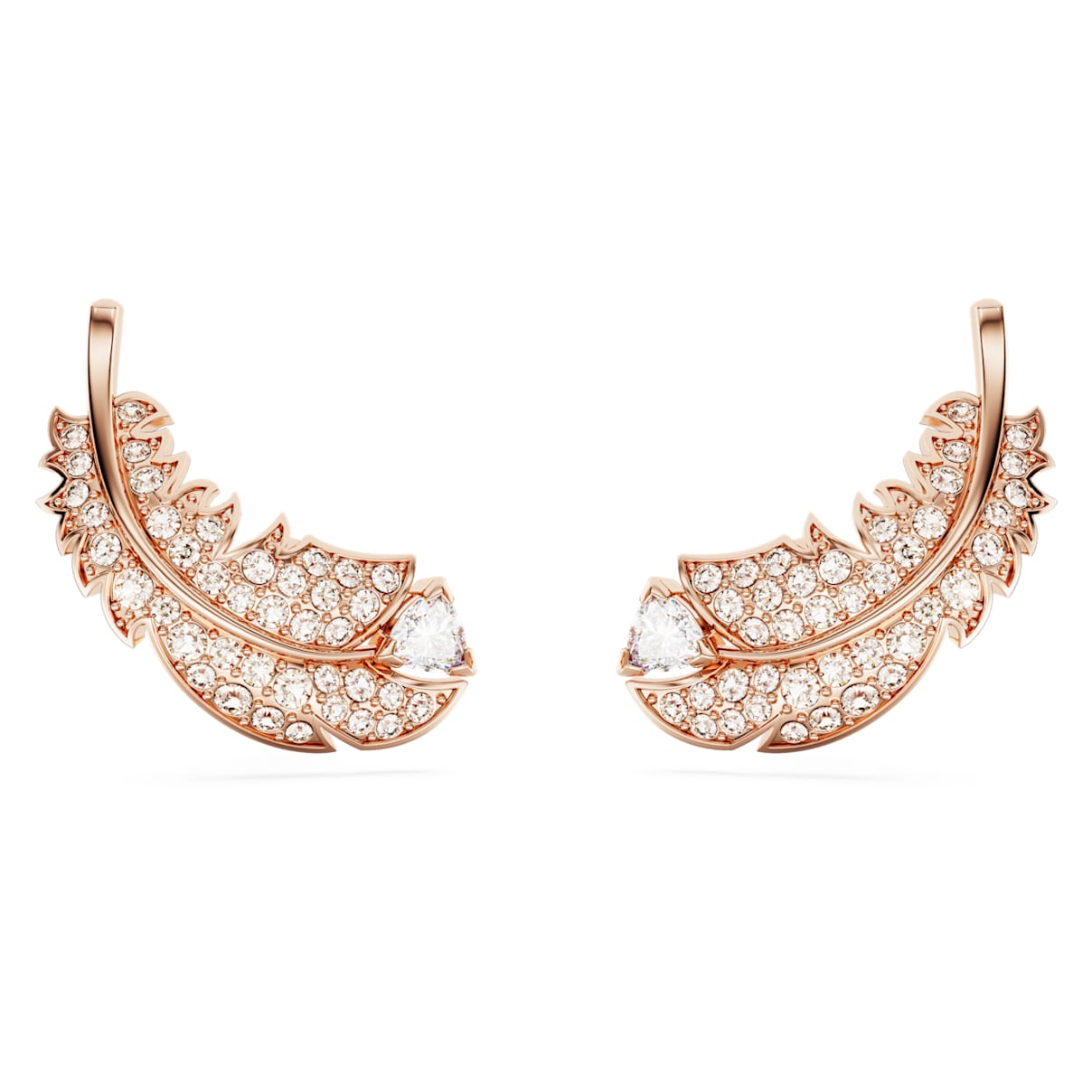 Clous d'oreilles Idyllia, Plume, Blanches, Placage de ton or rosé