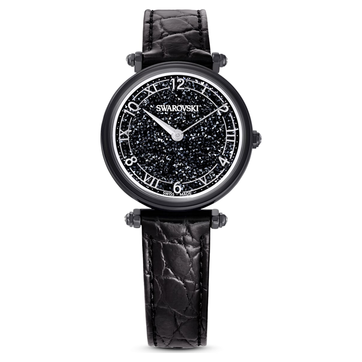 

Crystalline Wonder watch, Swiss Made, Leather strap, Black, Black finish