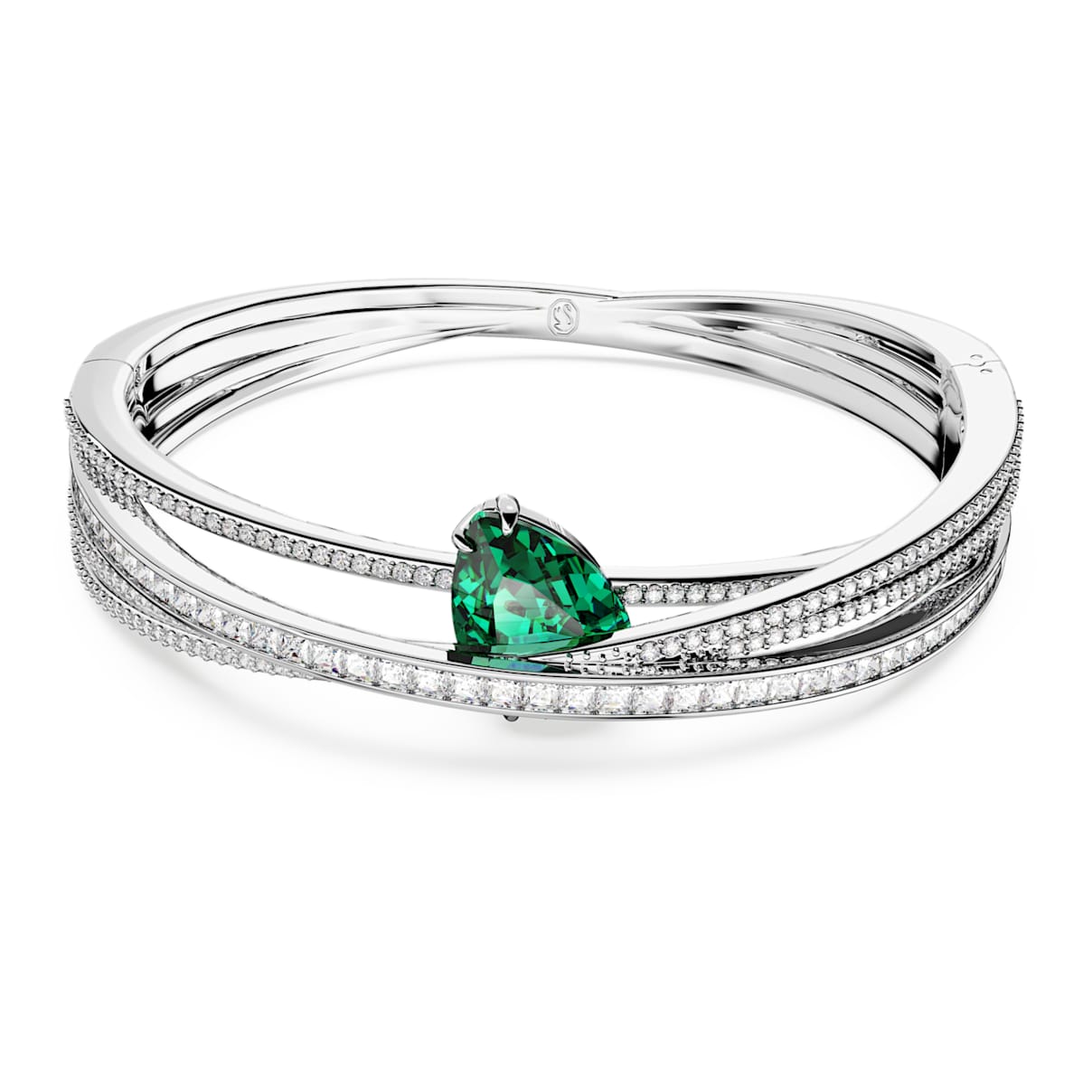 Hyperbola bangle, Green, Rhodium plated
