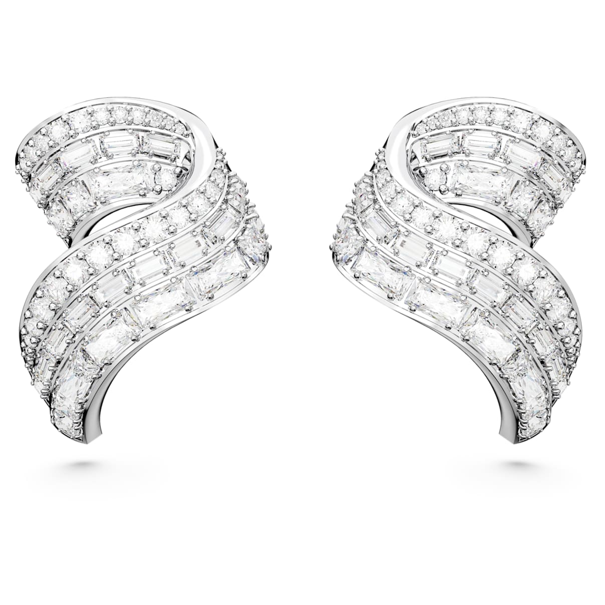 

Hyperbola stud earrings, Mixed cuts, White, Rhodium plated