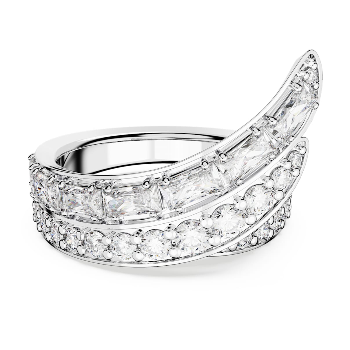 

Hyperbola cocktail ring, Mixed cuts, Double bands, White, Rhodium plated