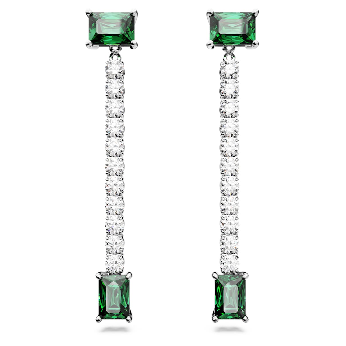 

Matrix drop earrings, Mixed cuts, Green, Rhodium plated