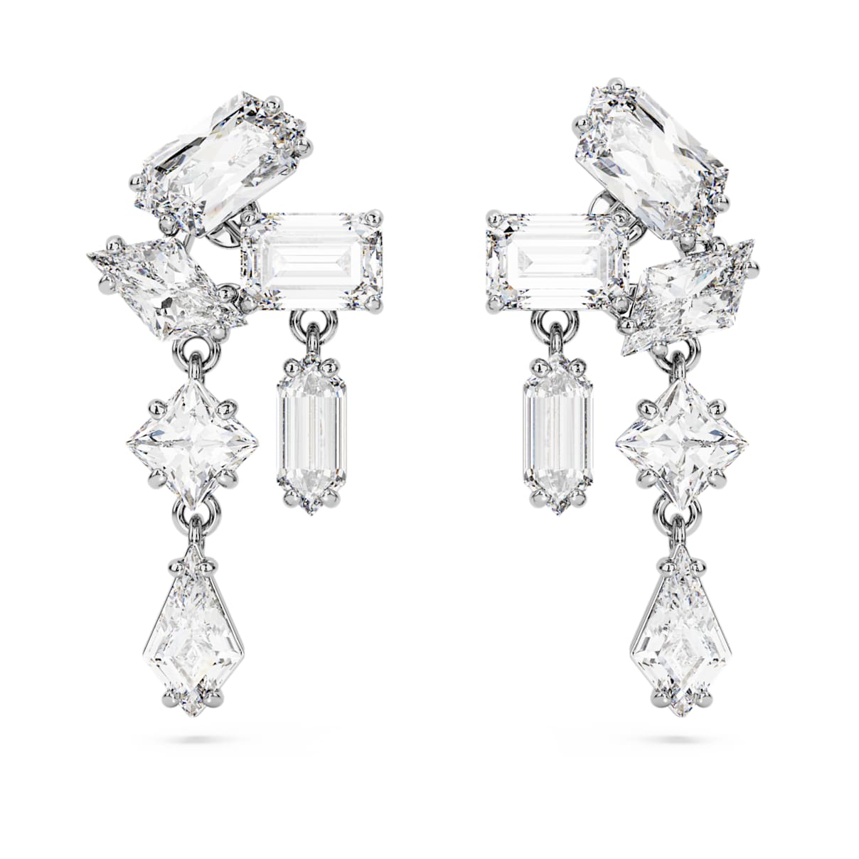 

Mesmera drop earrings, Mixed cuts, White, Rhodium plated