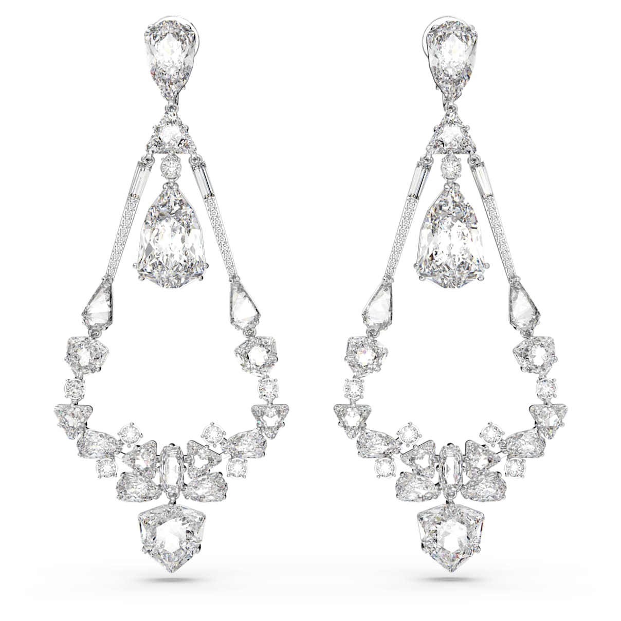 

Mesmera clip earrings, Mixed cuts, Chandelier, White, Rhodium plated