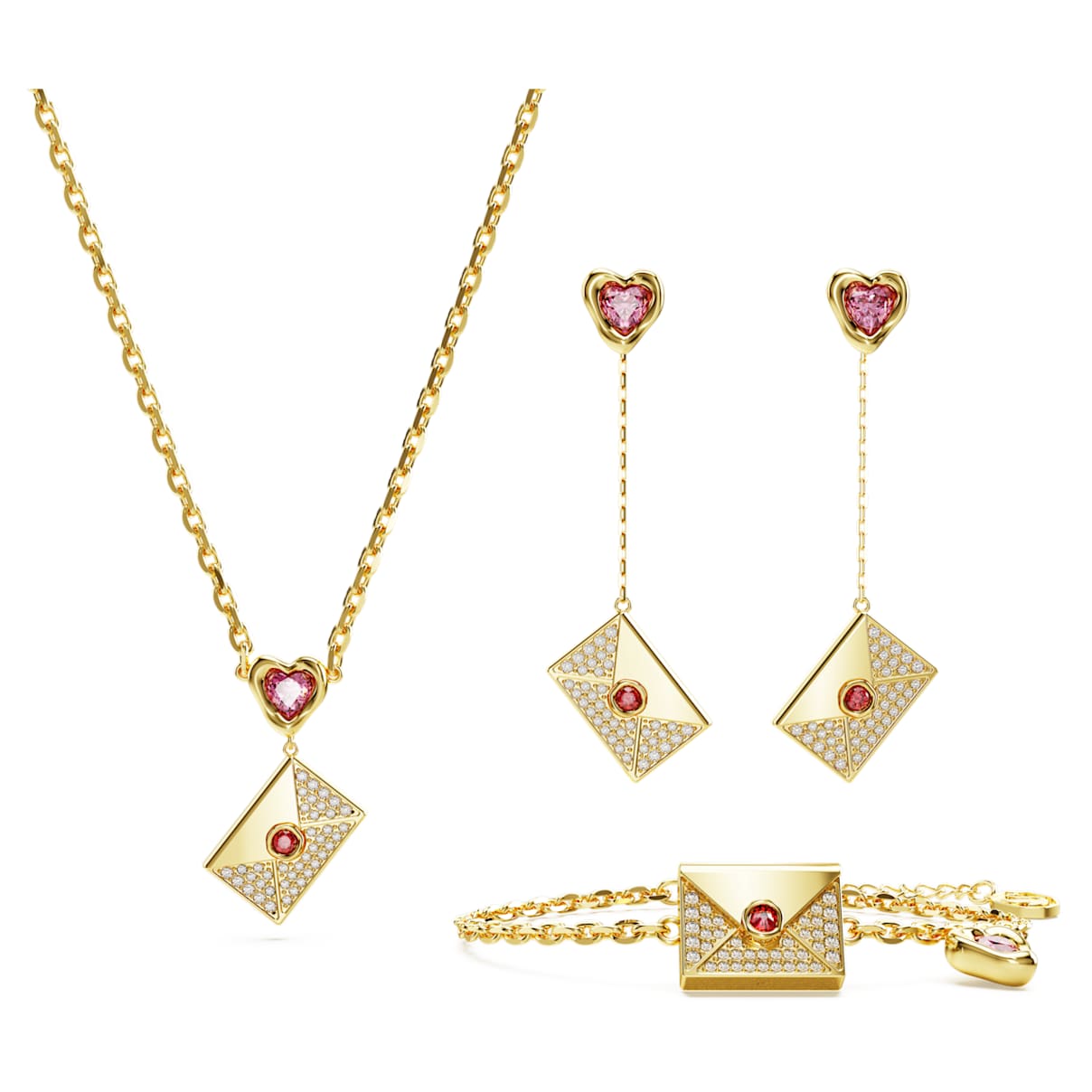 Letra set, Love letter and heart, Pink, Gold-tone plated