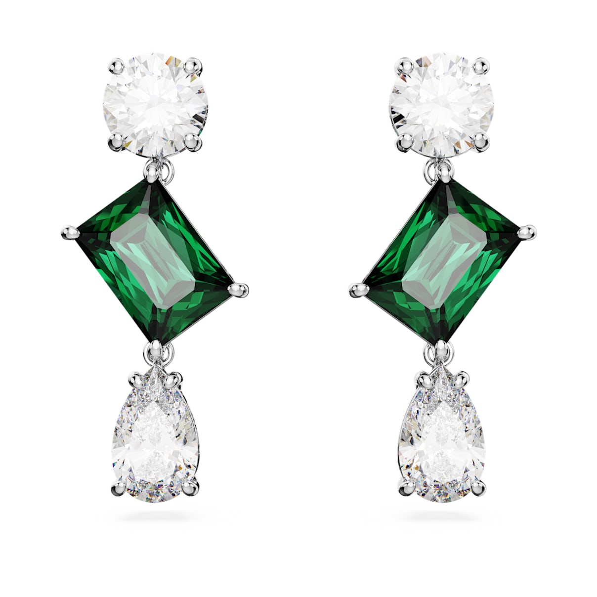 

Mesmera drop earrings, Mixed cuts, Green, Rhodium plated