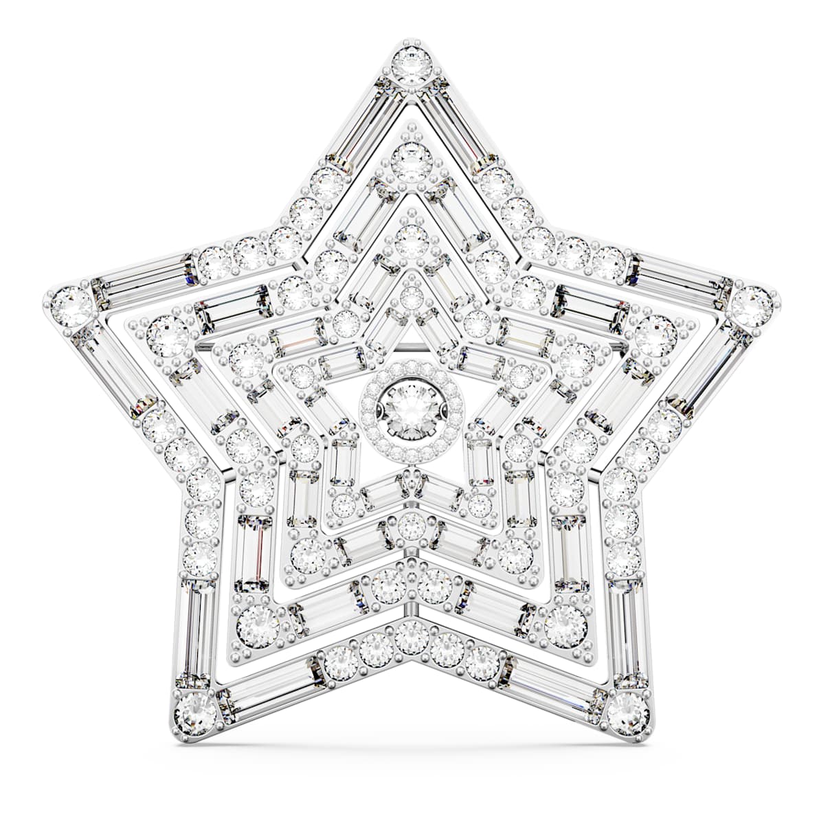 

Broche Stella, Estrella, Grande, Blanco, Baño de rodio