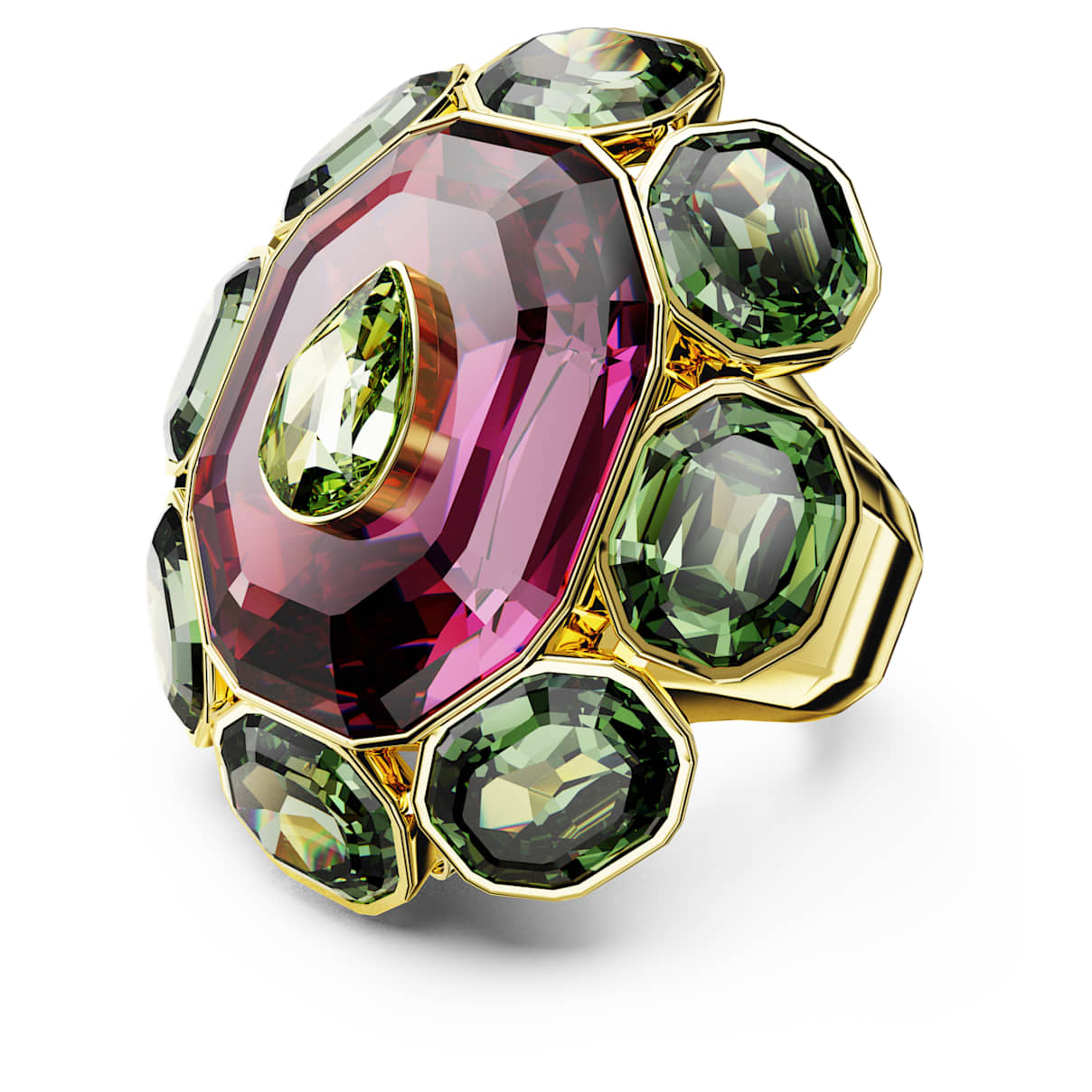 

Pierścionek koktajlowy Chroma, Szlify różnorodne, Różnokolorowy, Powłoka w odcieniu złota
