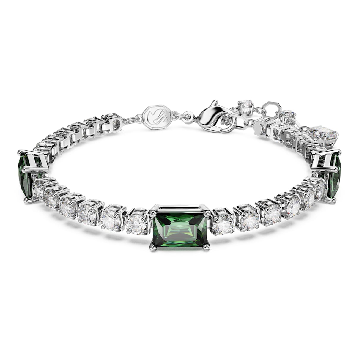 Matrix Tennis armband, Verschillende slijpvormen, Groen, Rodium toplaag