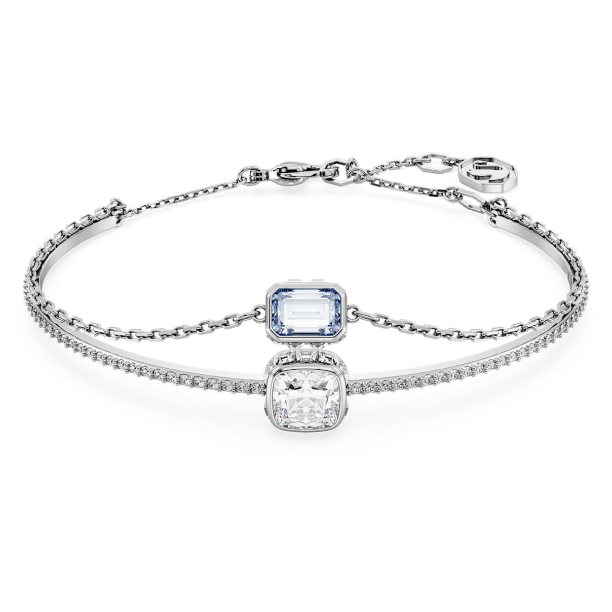 

Chroma bangle, Mixed cuts, Blue, Rhodium plated