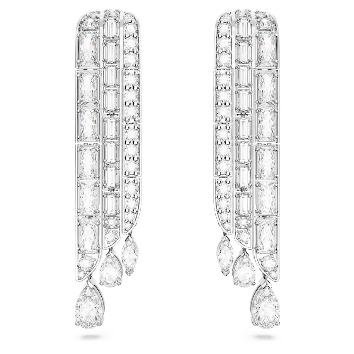 

Hyperbola drop earrings, Mixed cuts, White, Rhodium plated