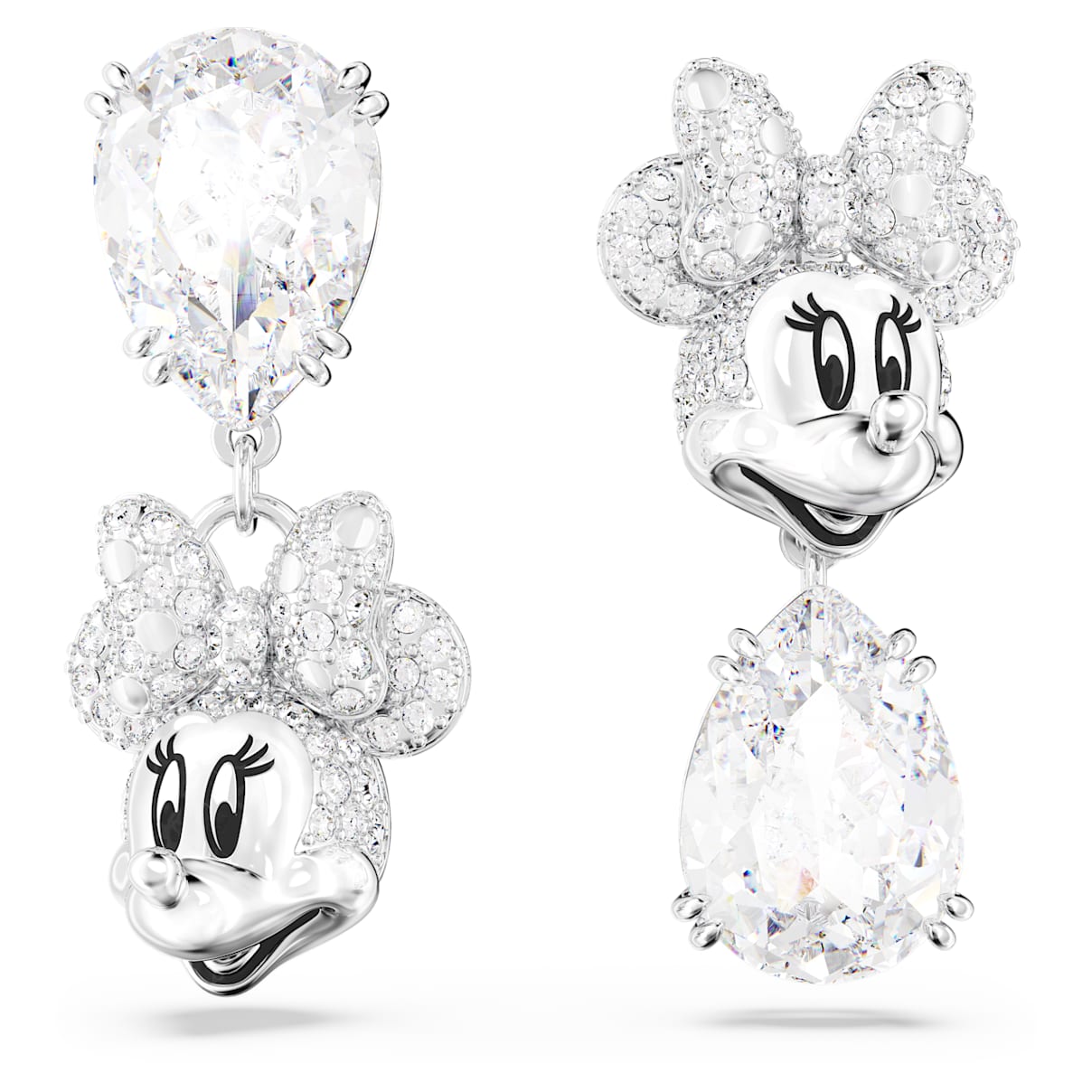 

Disney Minnie Mouse ドロップピアス, アシンメトリーデザイン, ホワイト, ロジウム・プレーティング