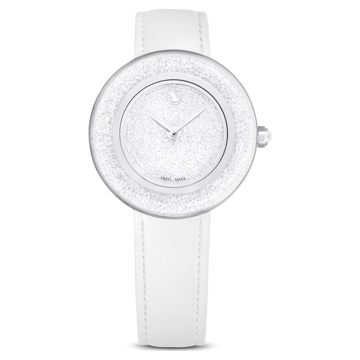 Montre Crystalline Lustre, Fabriqué en Suisse, Bracelet en cuir, Blanc, Acier inoxydable
