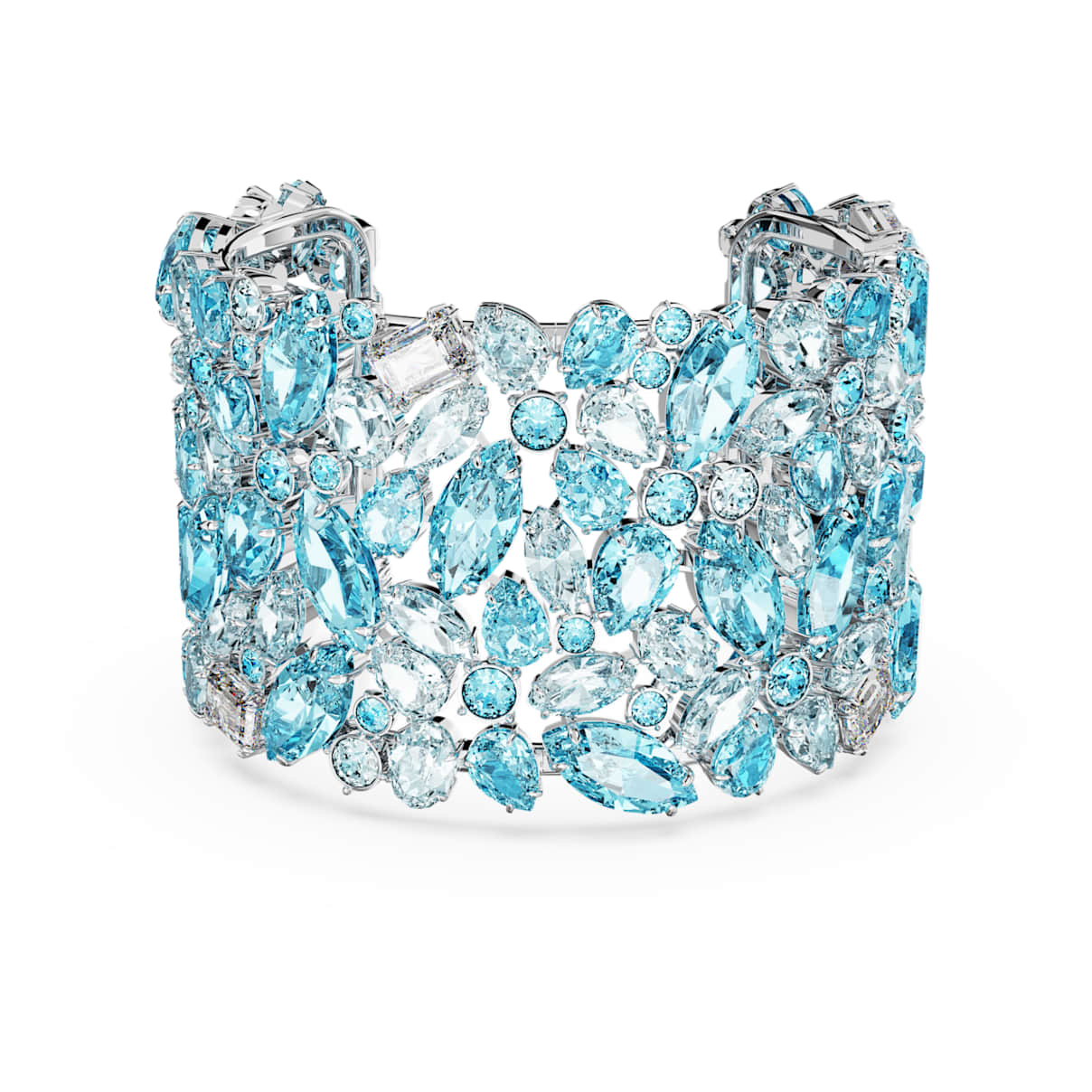 Gema cuff, Mixed cuts, Blue, Rhodium plated