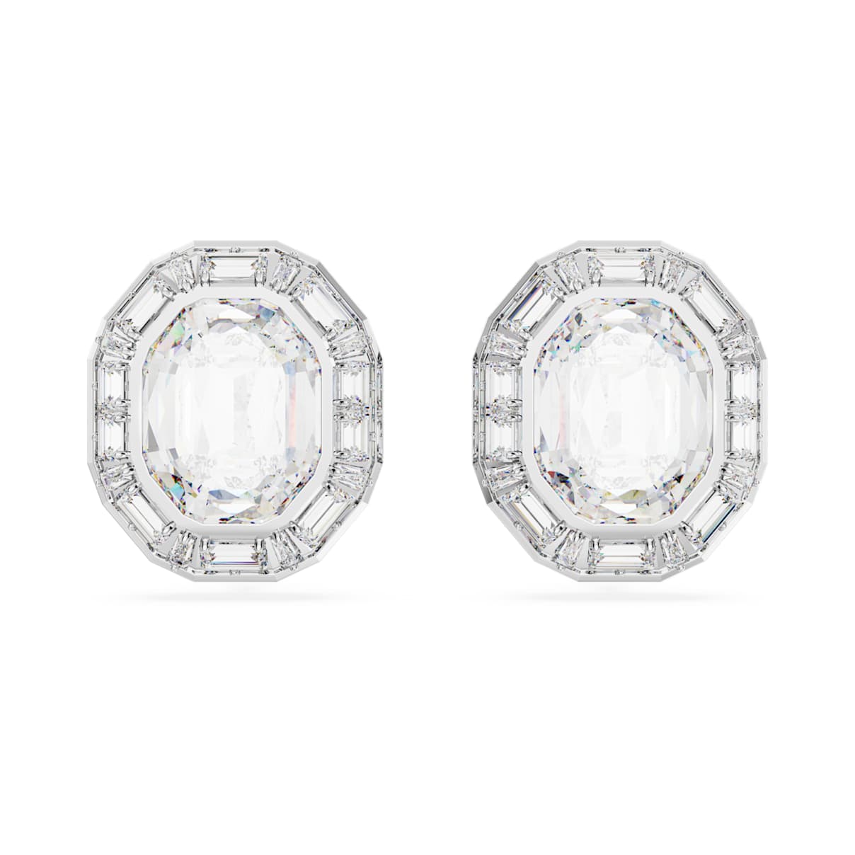 

Mesmera clip earrings, Octagon cut, White, Rhodium plated