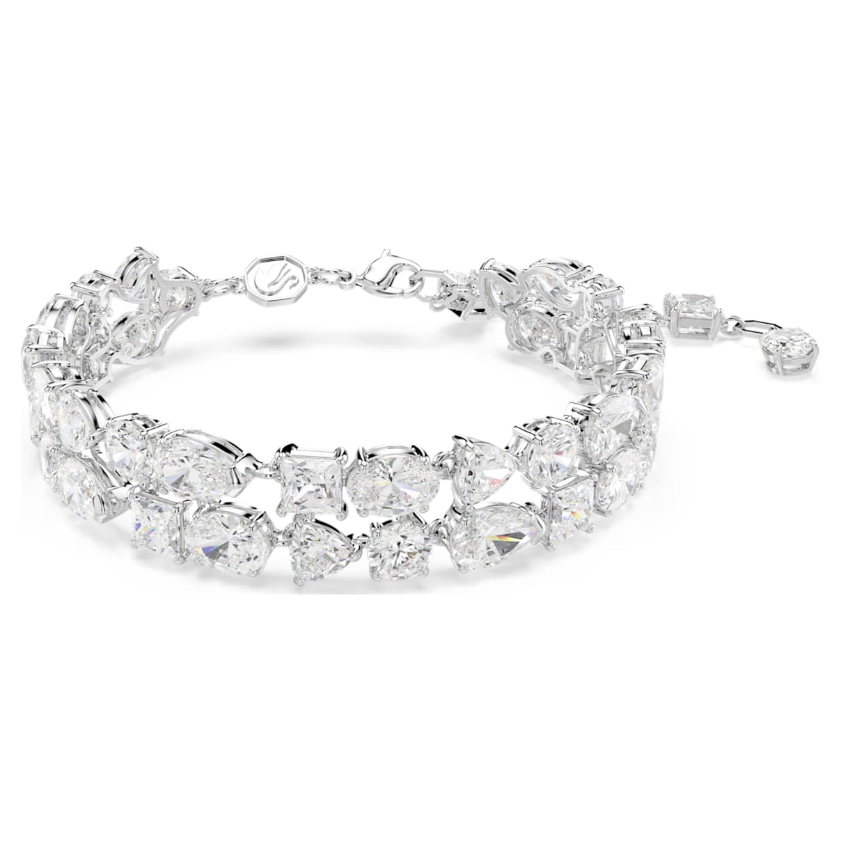 Mesmera armband, Verschillende slijpvormen, Wit, Rodium toplaag