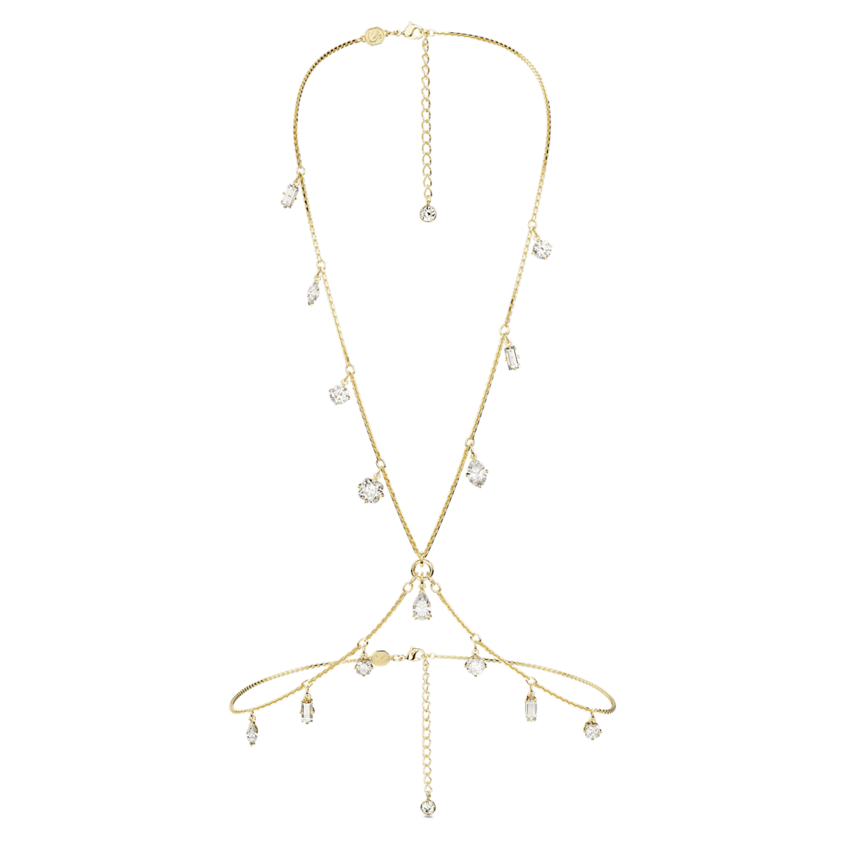 

Dextera body chain, Mixed cuts, White, Gold-tone plated