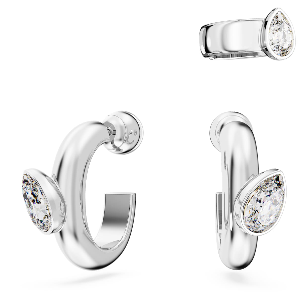 

Imber hoop earrings with ear cuff, Set (3), Pear cut, White, Rhodium plated