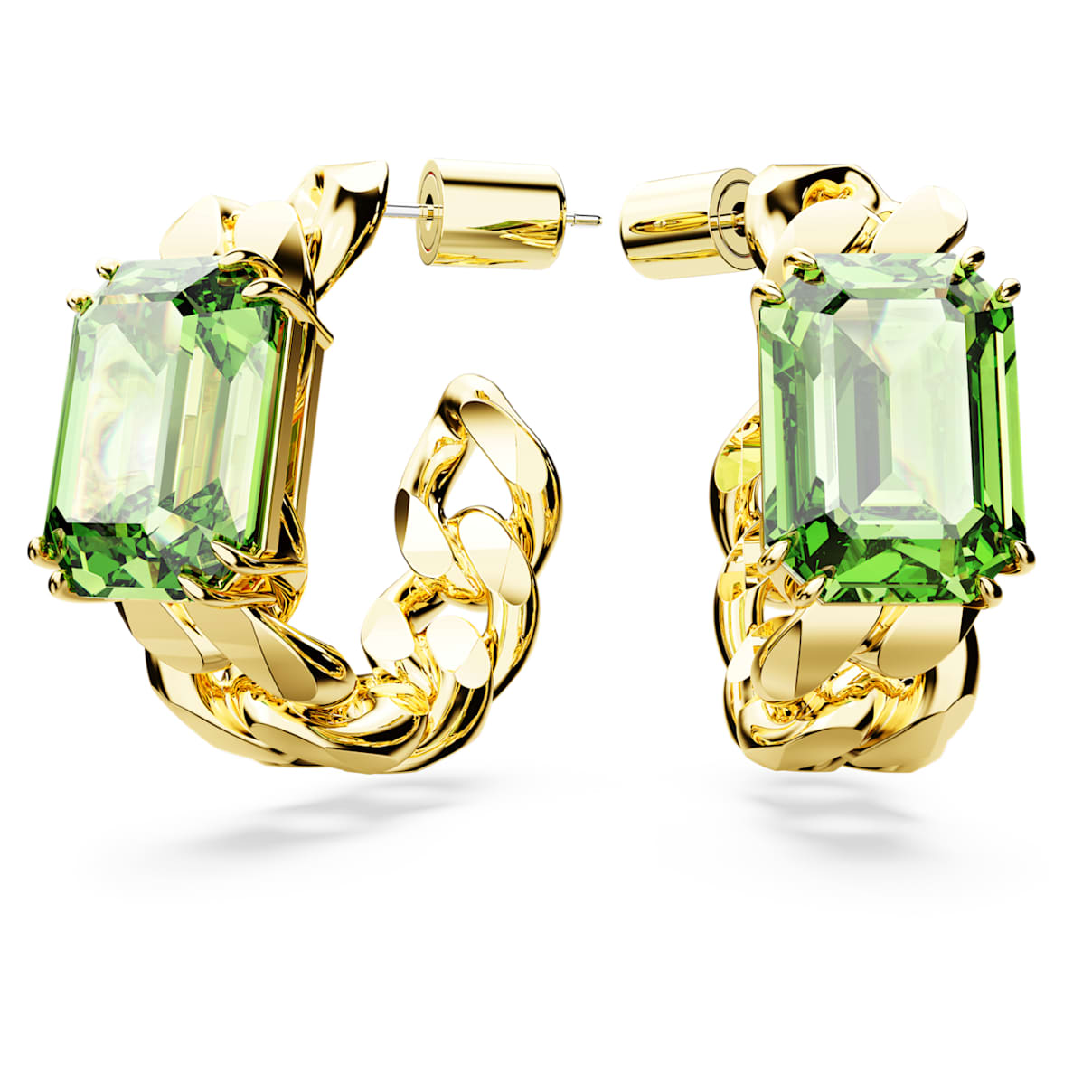 

Anneaux d'oreilles Millenia, Taille octogonale, Vertes, Placage de ton or