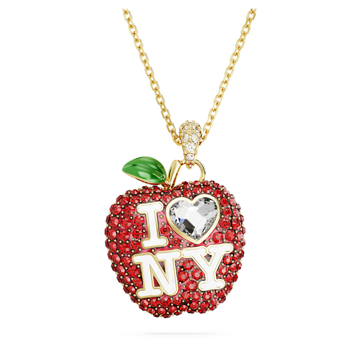 

I LOVE NY pendant, Red, Gold-tone plated