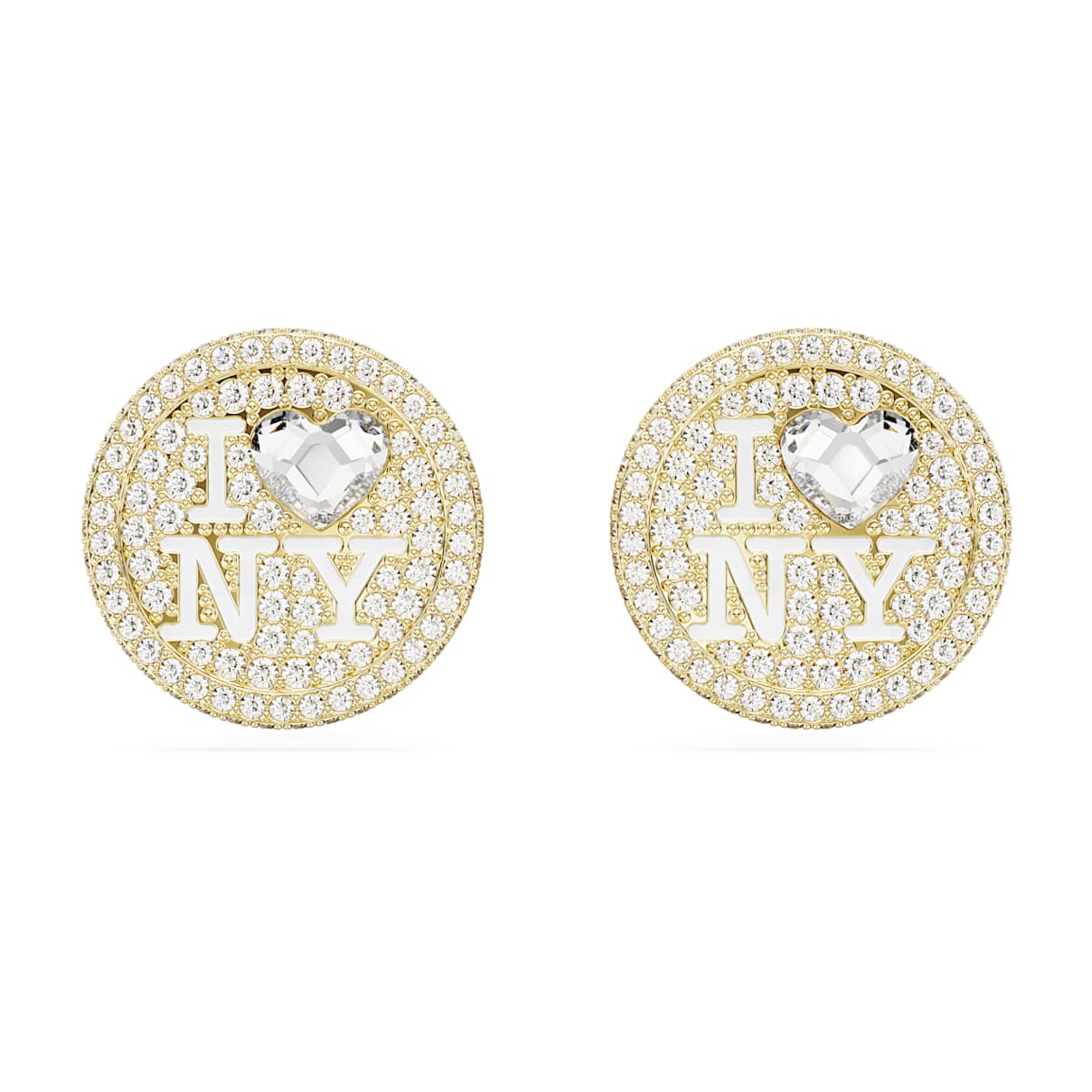 

I LOVE NY stud earrings, White, Gold-tone plated