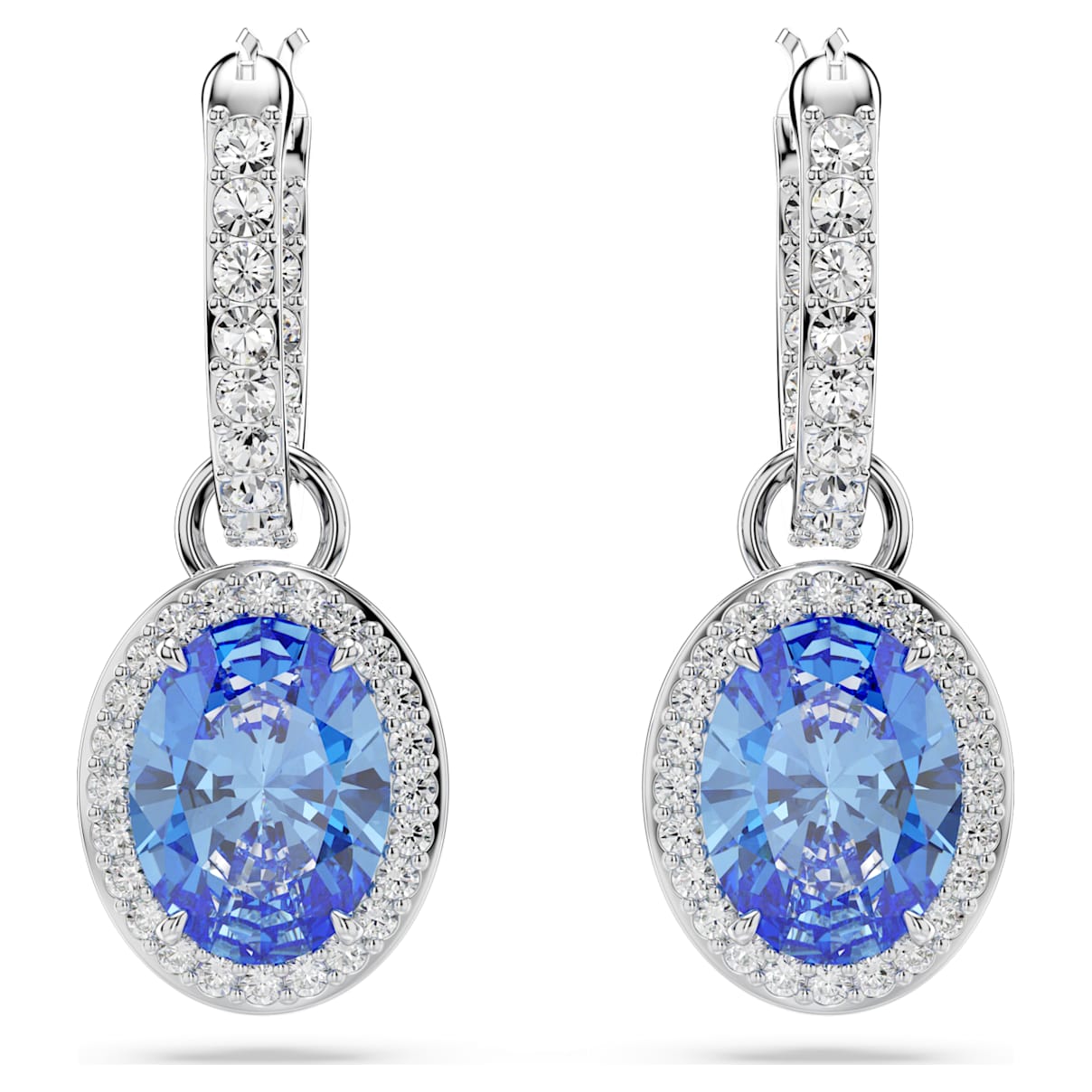 Constella drop earrings, Oval cut, Blue, Rhodium plated