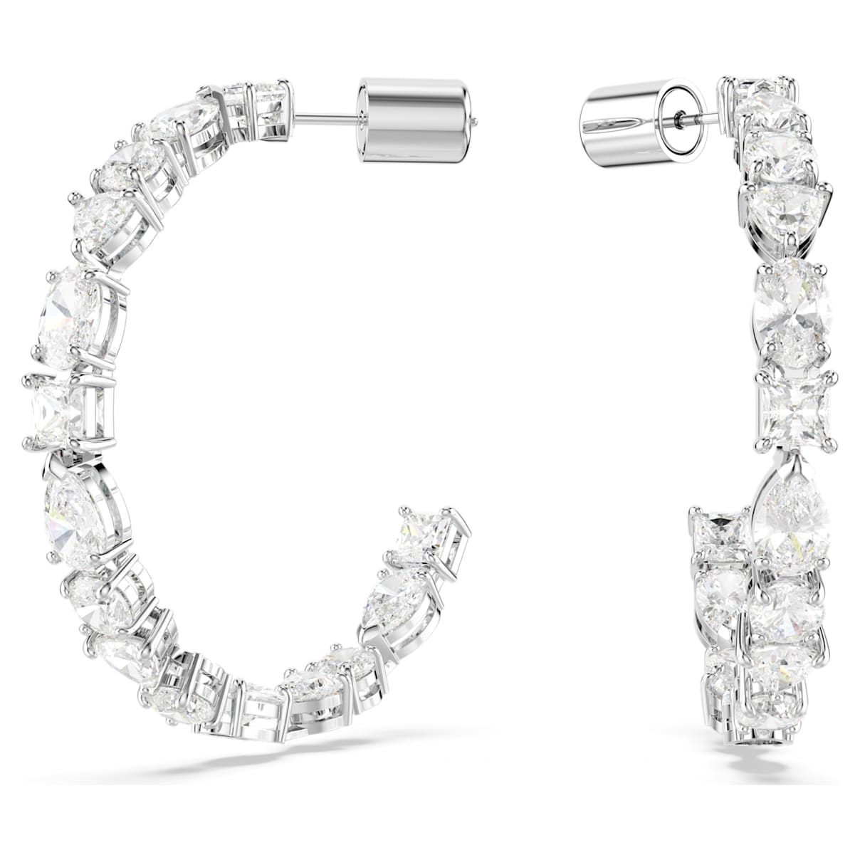 Mesmera hoop earrings, Mixed cuts, White, Rhodium plated