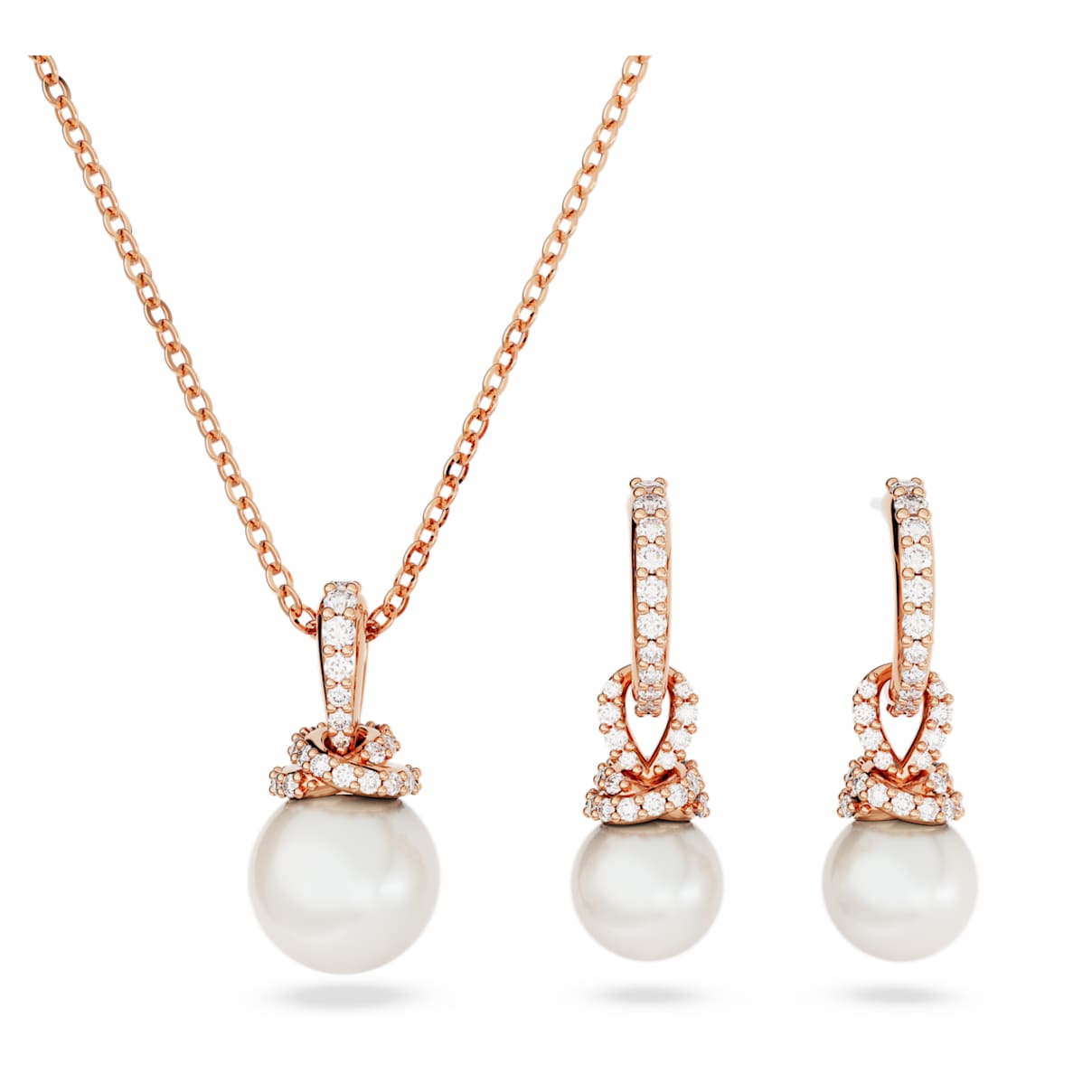 

Originally set, Crystal pearl, White, Rose gold-tone plated