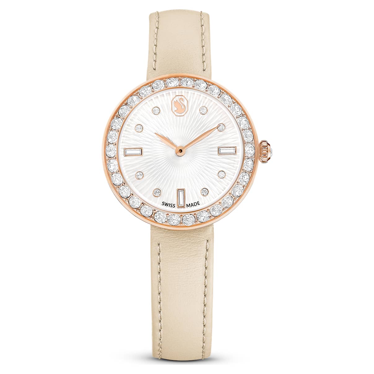 

Certa watch, Swiss Made, Leather strap, Gray, Rose gold-tone finish