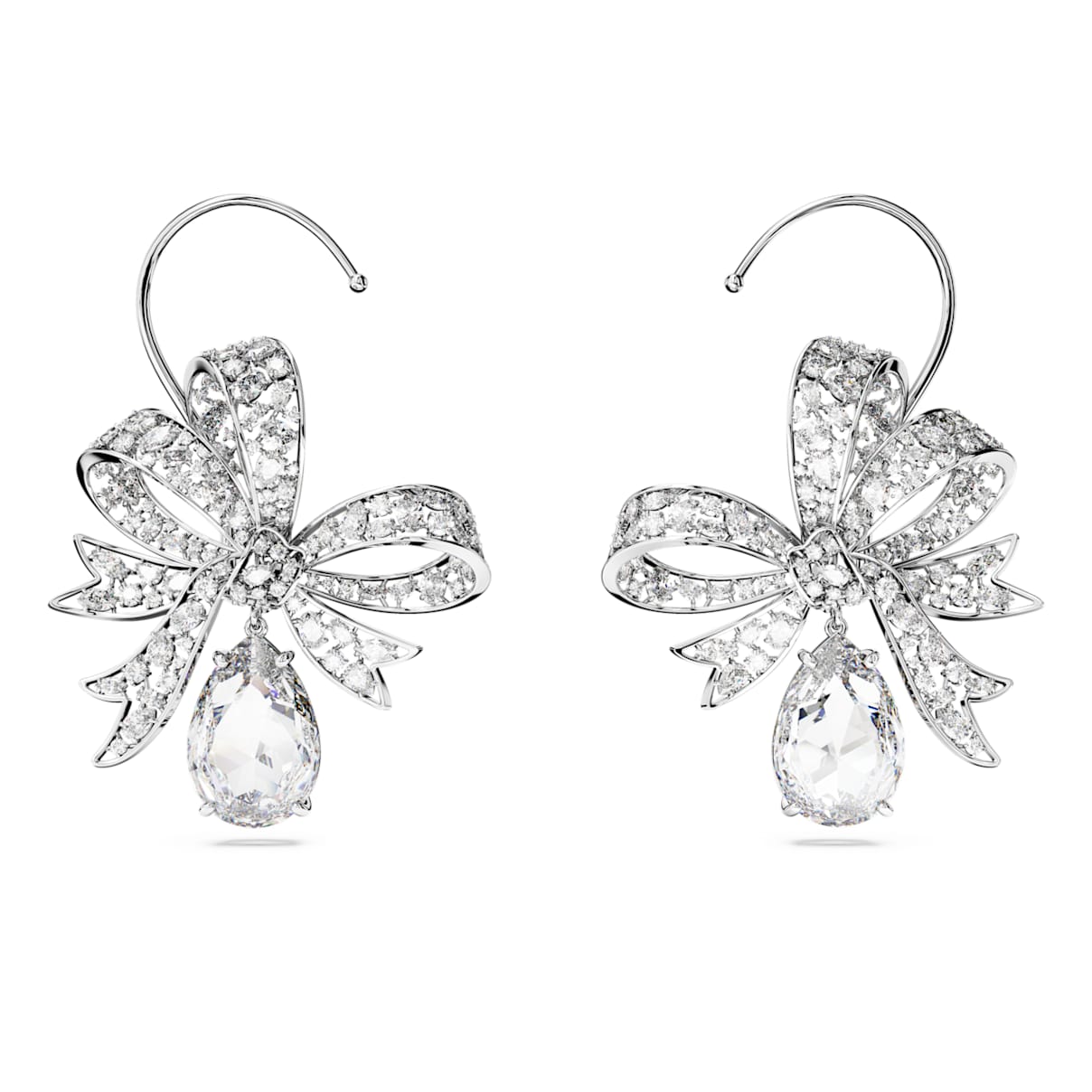 

Hyperbola clip earrings, Bow, White, Rhodium plated