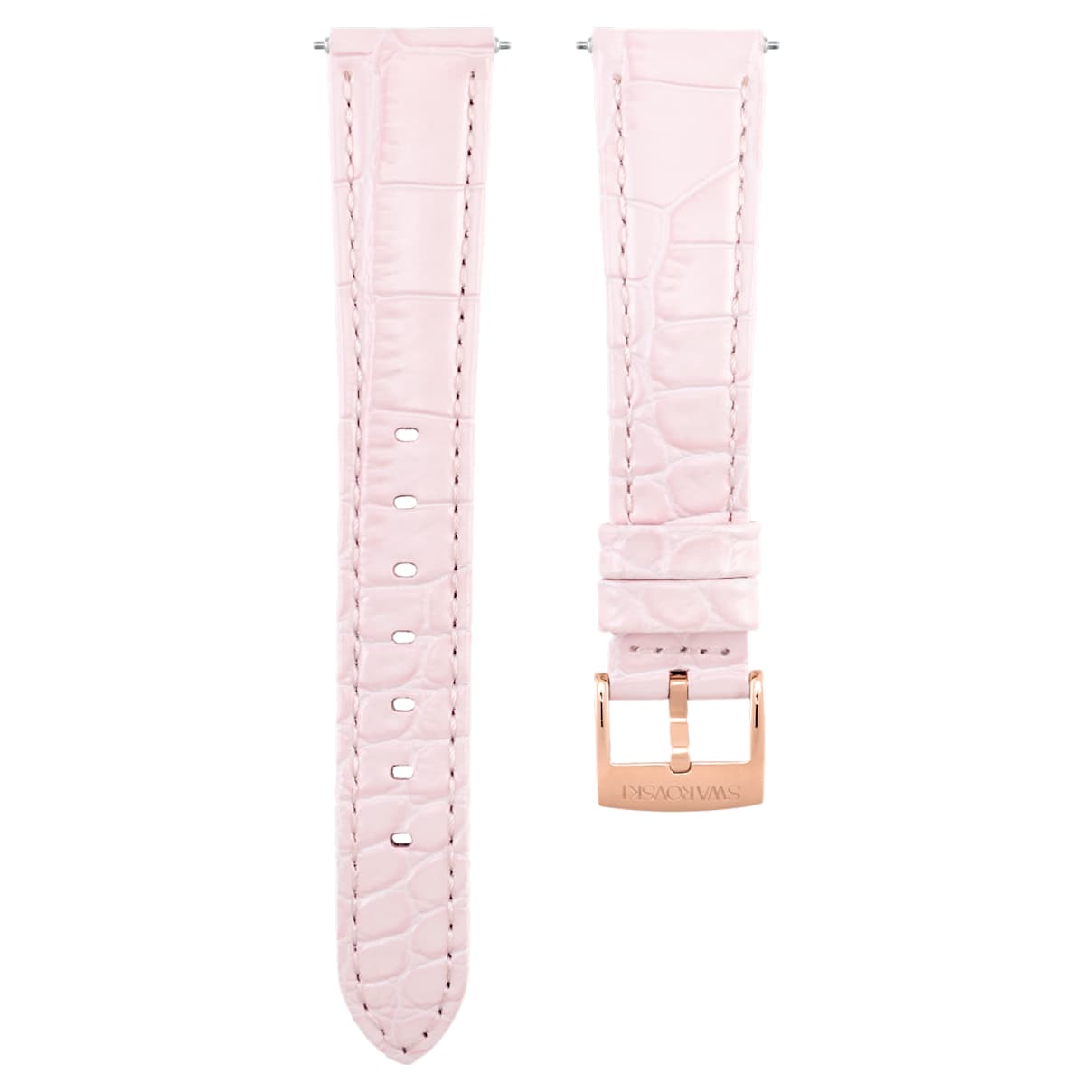 

Watch strap, 17 mm (0.67") width, Leather with stitching, Pink, Rose gold-tone finish