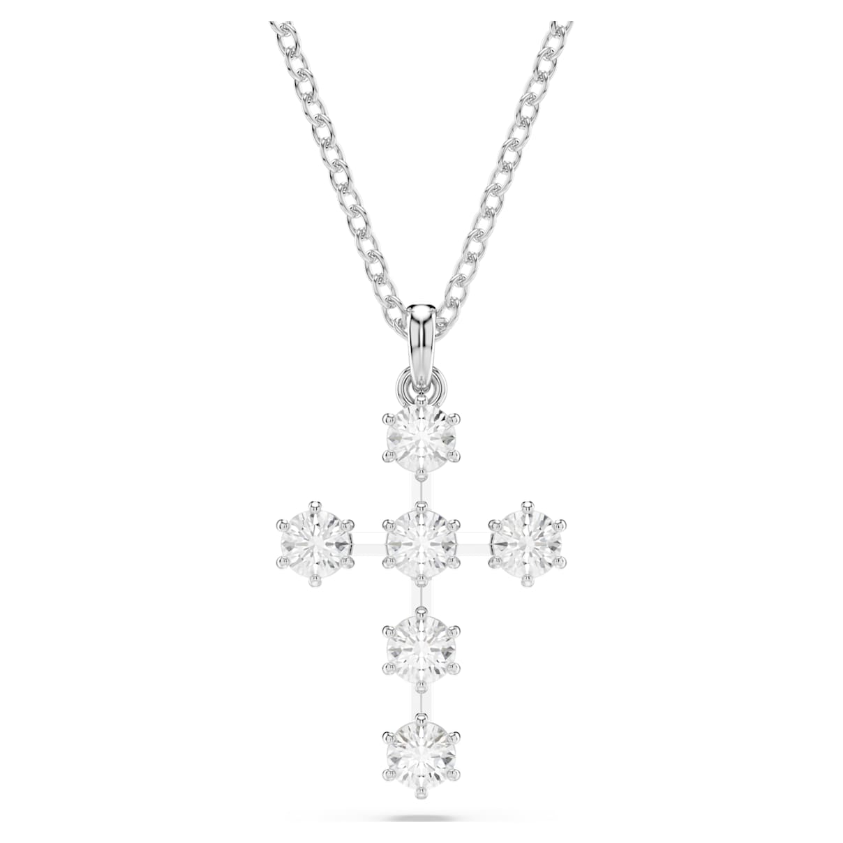 Insigne pendant, Round cut, Cross, White, Rhodium plated